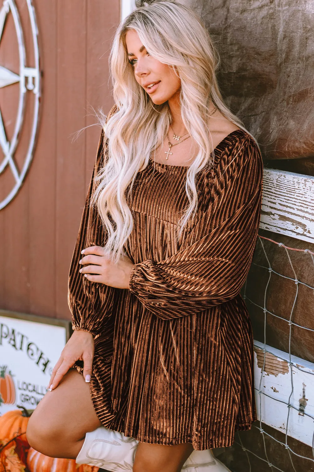 Tie Back Velvet Babydoll Dress