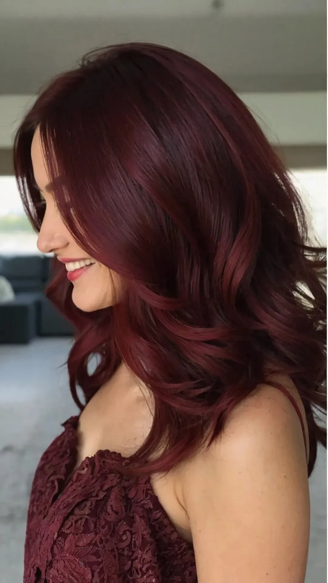 Timeless Elegance: 19 Long Layered Wine Red Styles for Older Divas
