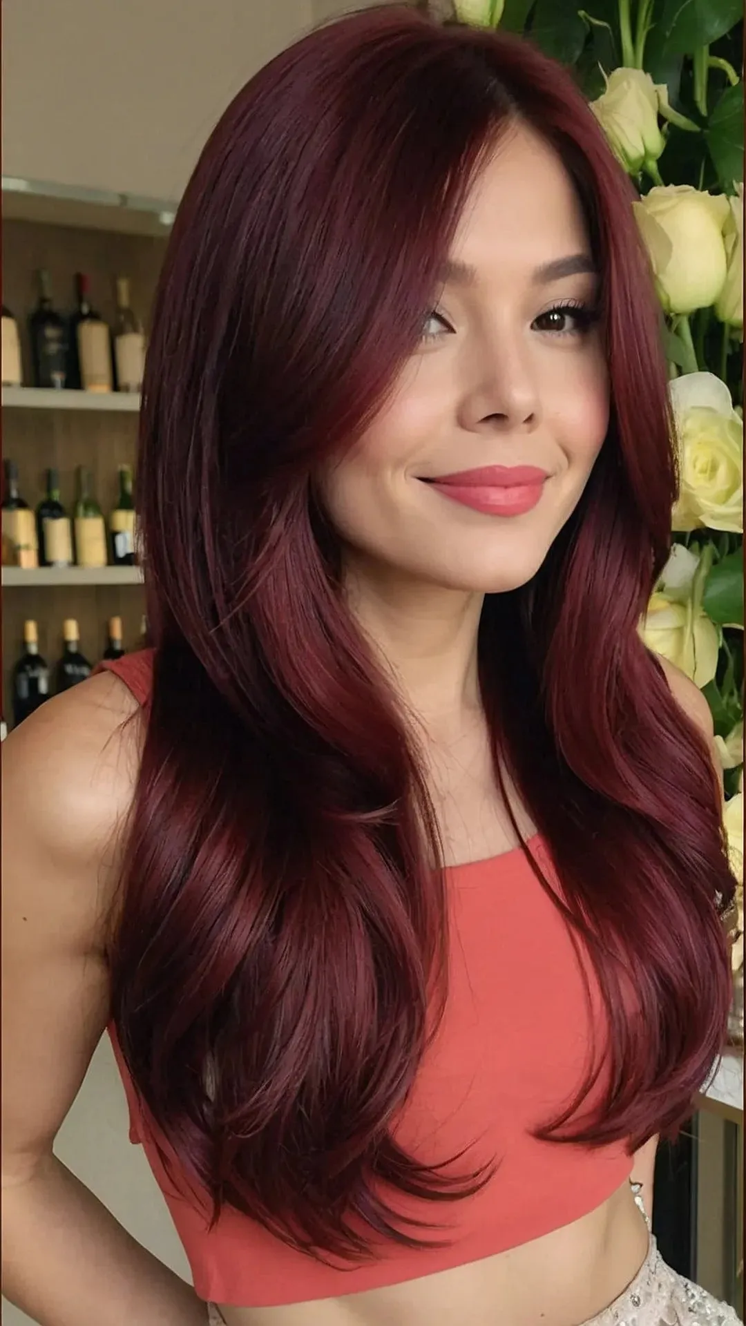 Timeless Elegance: 19 Long Layered Wine Red Styles for Older Divas