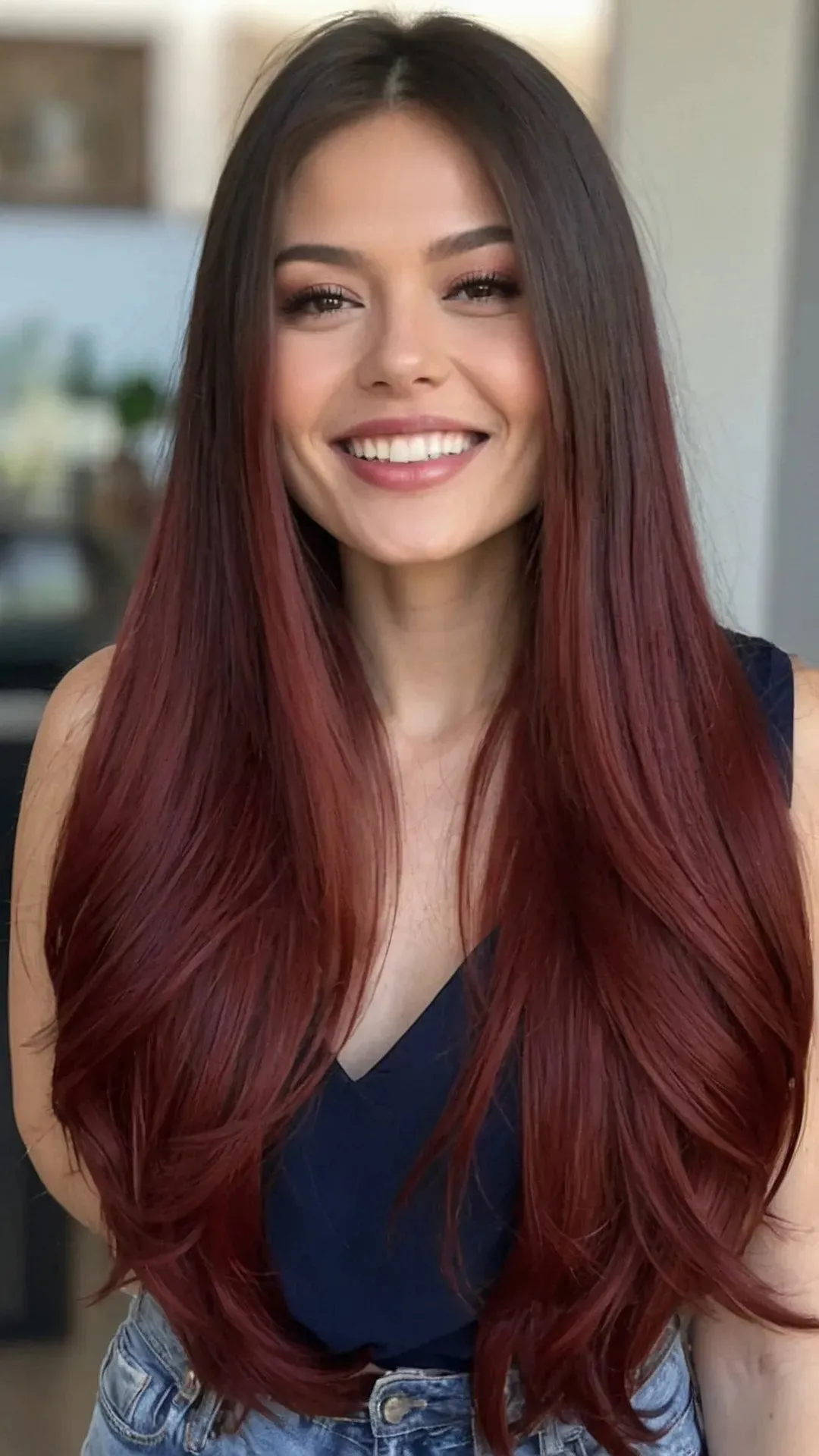 Timeless Elegance: 19 Long Layered Wine Red Styles for Older Divas