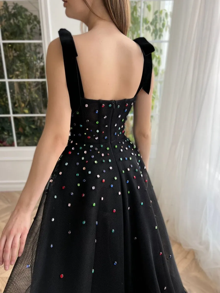 Tulle Bejeweled Cosmic Gown Sweep Train with Slit