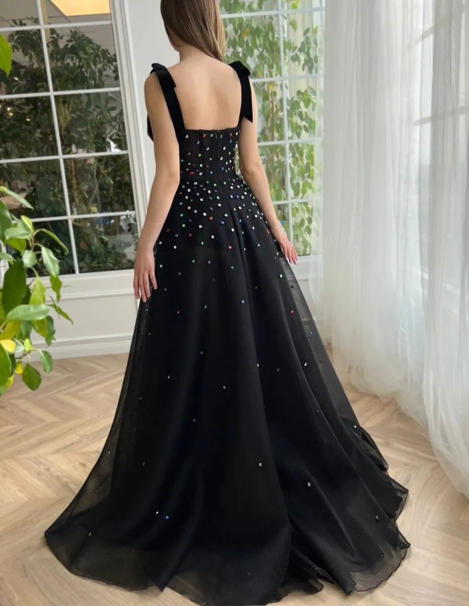 Tulle Bejeweled Cosmic Gown Sweep Train with Slit