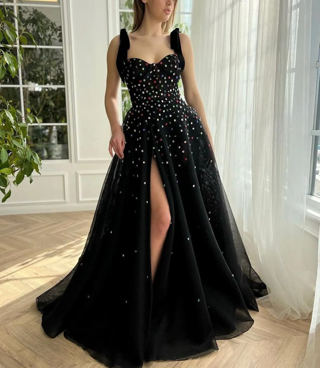 Tulle Bejeweled Cosmic Gown Sweep Train with Slit