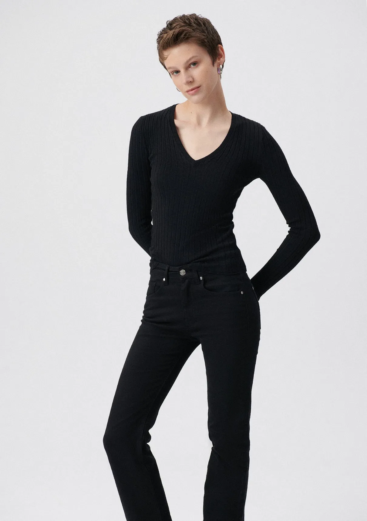 V Neck Black Sweater
