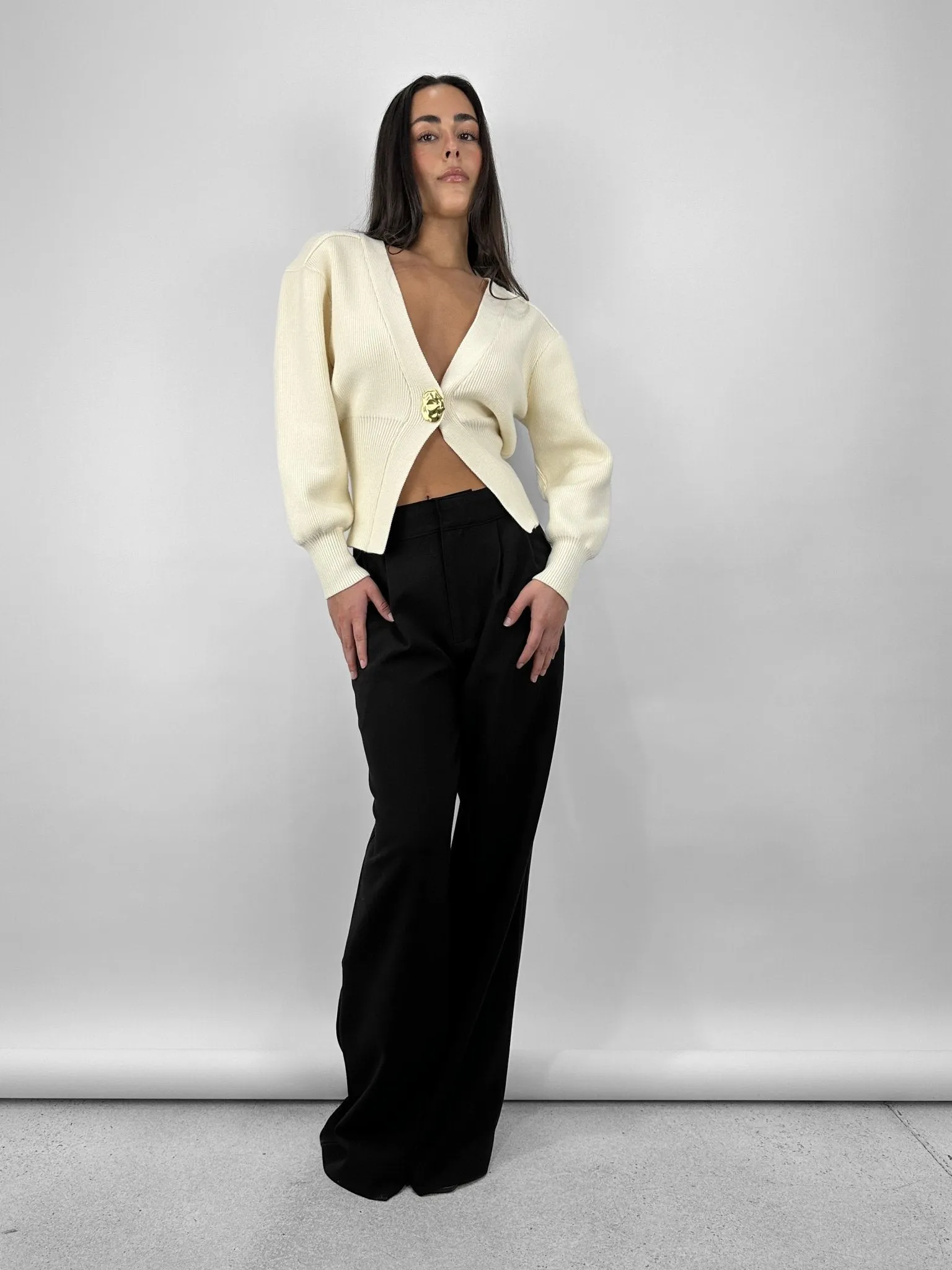 V Neck Organic Gold Button Cardigan