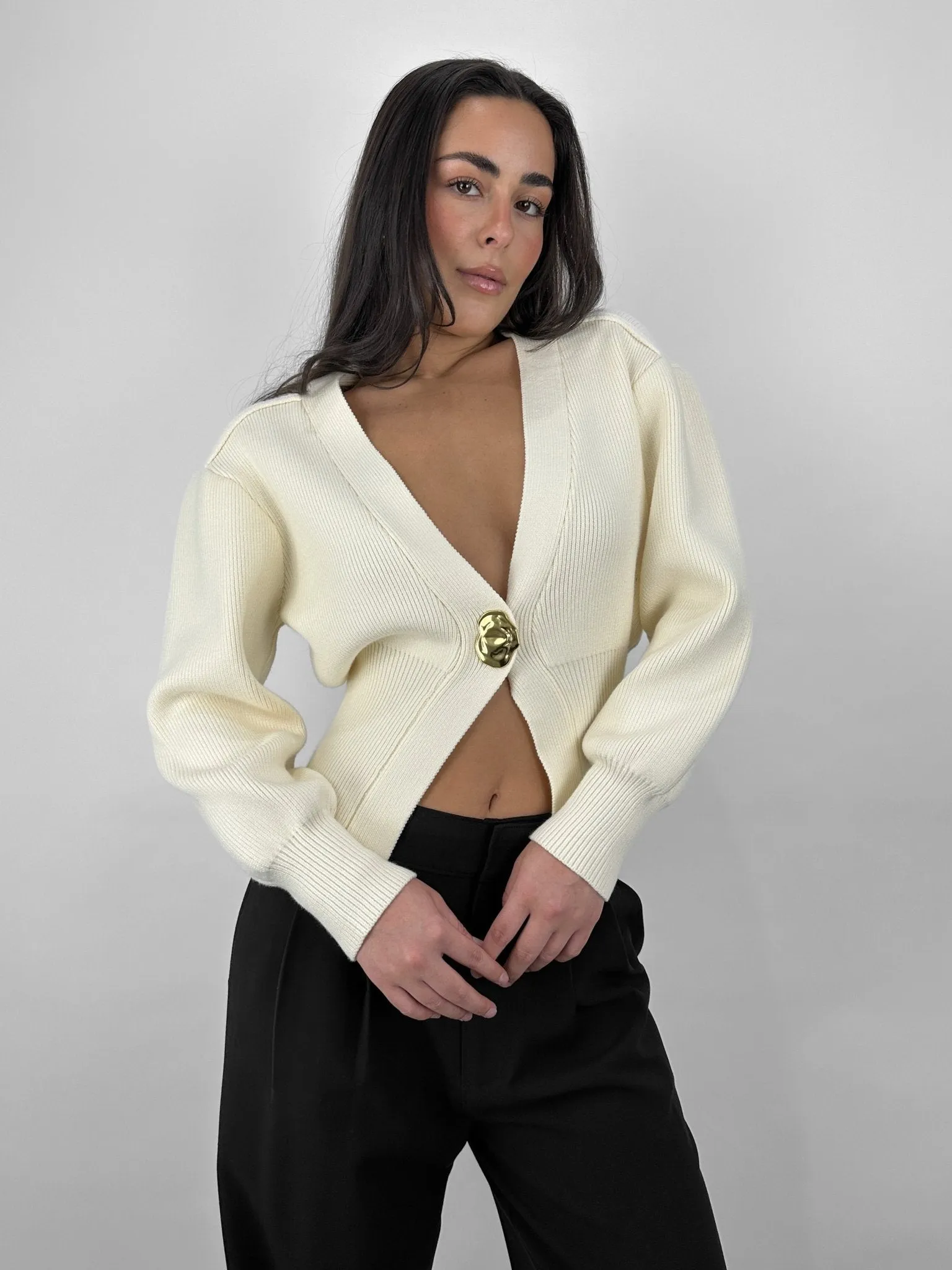 V Neck Organic Gold Button Cardigan