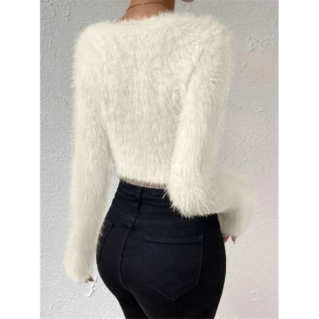 V-neck Slim Plush Short Sweater