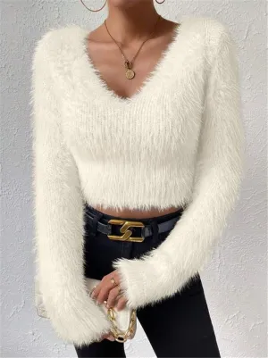 V-neck Slim Plush Short Sweater