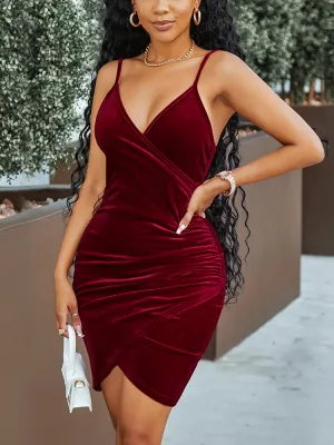V-neck Velvet Mini Dress