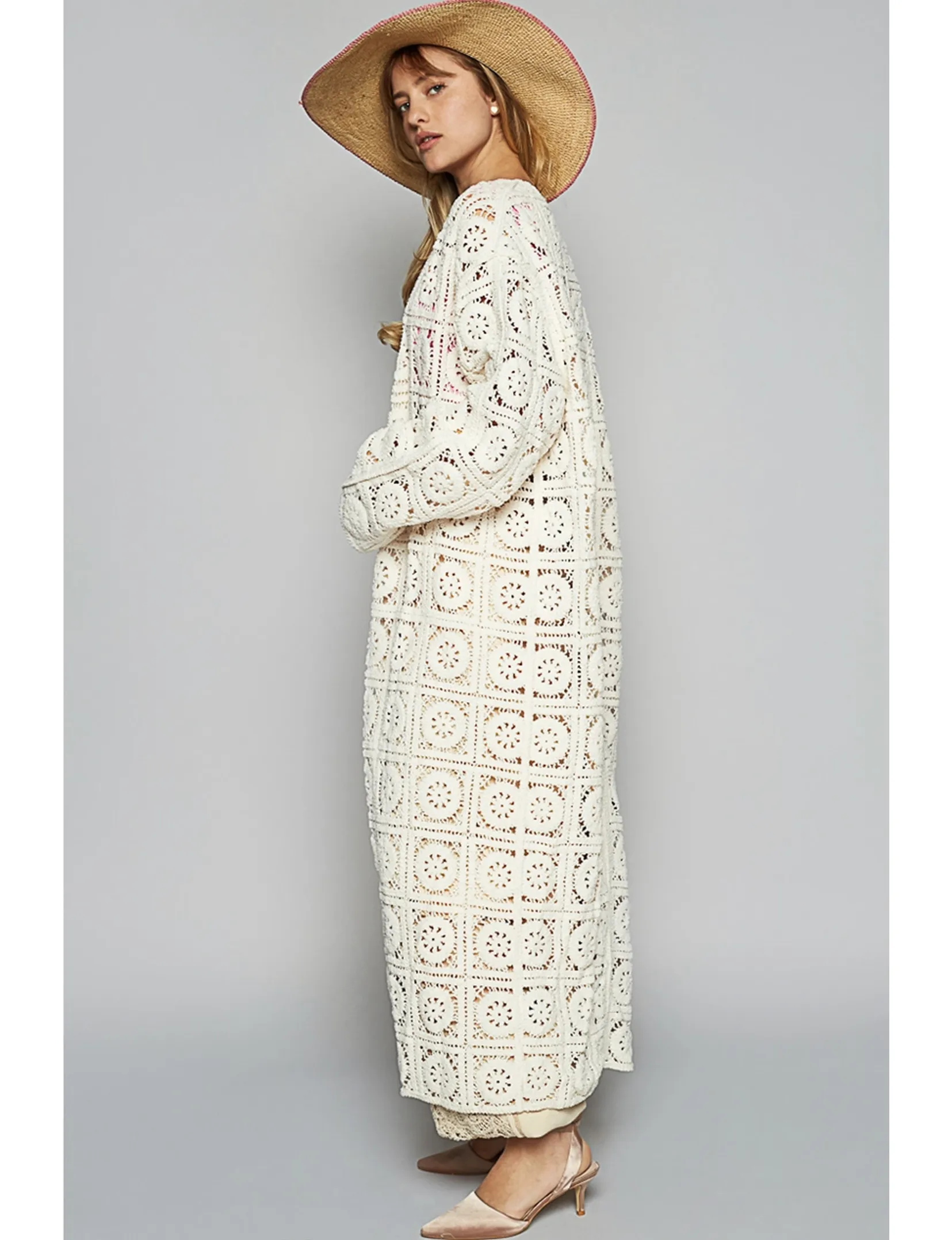 V-Neck Weave Cardigan, Cream