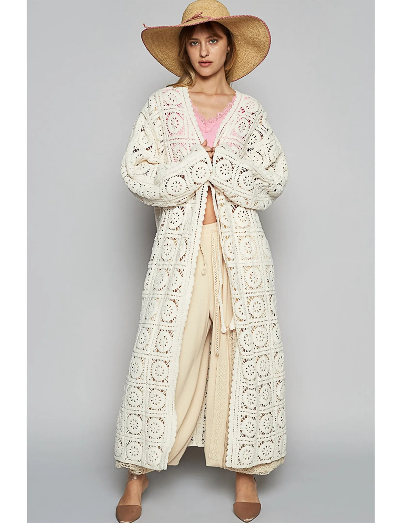 V-Neck Weave Cardigan, Cream