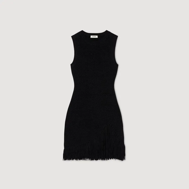 Vanessa Short Fringed Dress Black