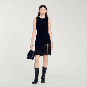 Vanessa Short Fringed Dress Black