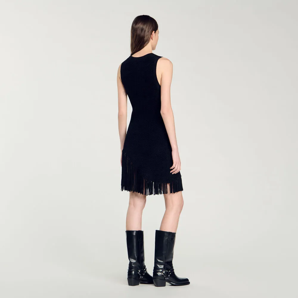 Vanessa Short Fringed Dress Black