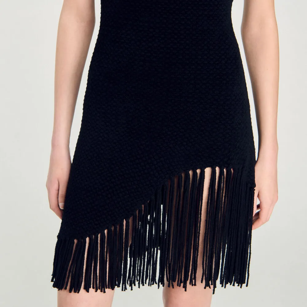 Vanessa Short Fringed Dress Black