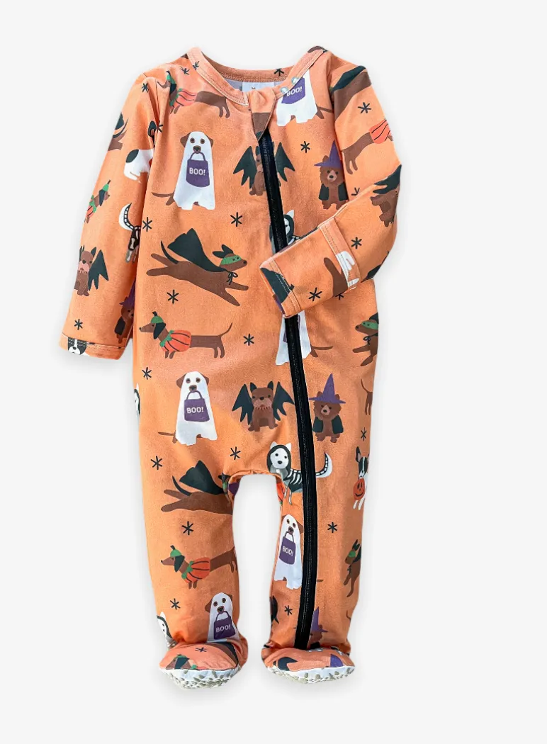 Velvet Fawn Orange Howl-O-Ween Zipper Footie Jammie