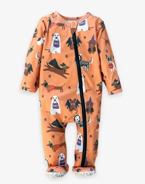 Velvet Fawn Orange Howl-O-Ween Zipper Footie Jammie