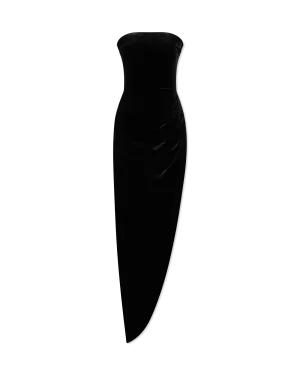 Velvet Strapless Side Drape Gown