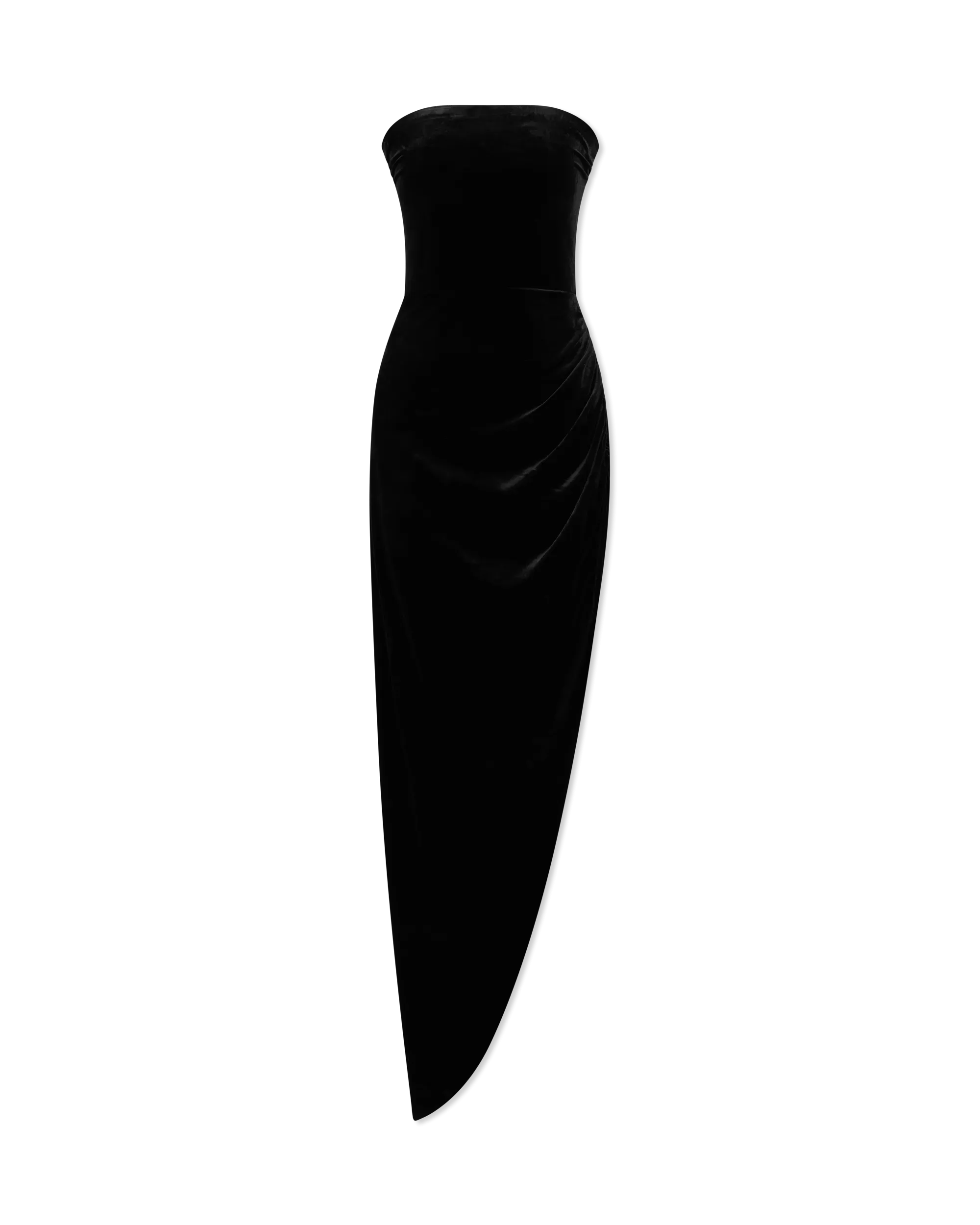 Velvet Strapless Side Drape Gown