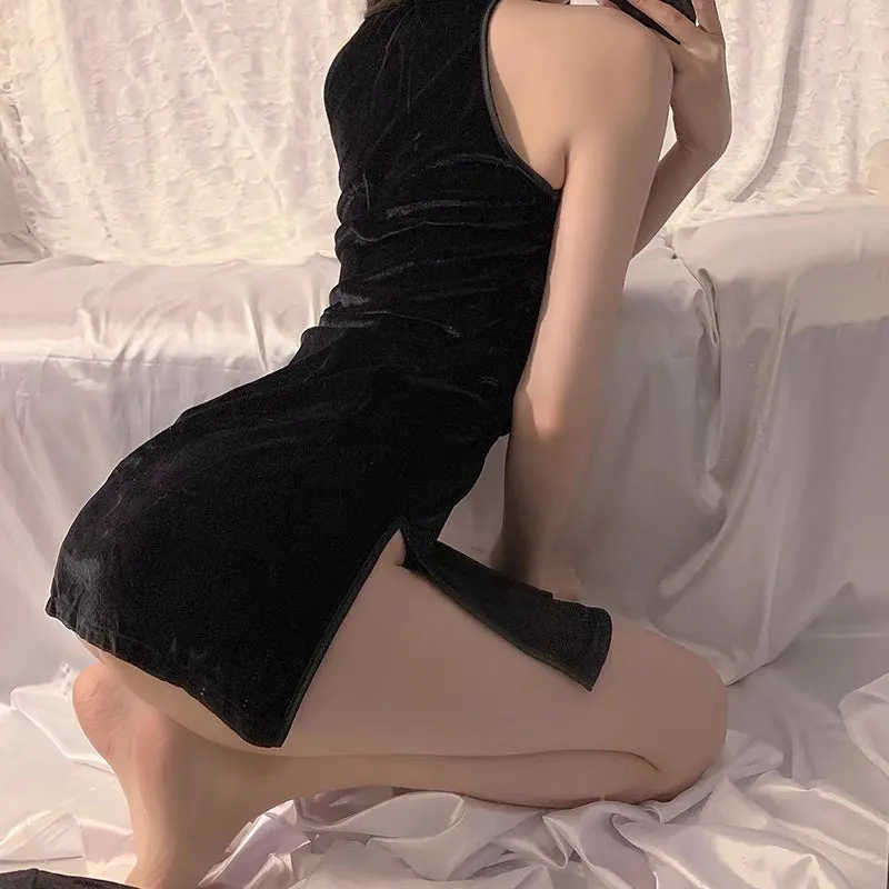 VELVET VINTAGE CHEONGSAM DRESS KF83750