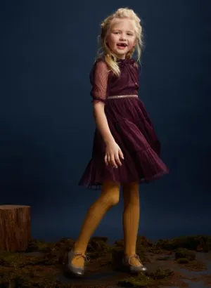 VELVETEEN - Carolina 3/4 Sleeve Tiered Dress in Damsen Dot Mesh