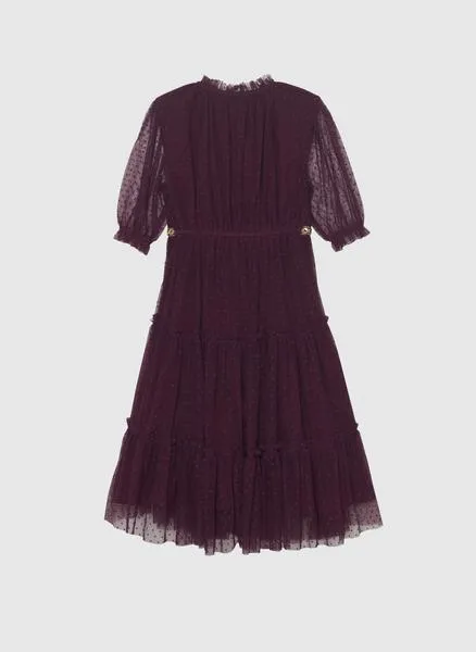 VELVETEEN - Carolina 3/4 Sleeve Tiered Dress in Damsen Dot Mesh