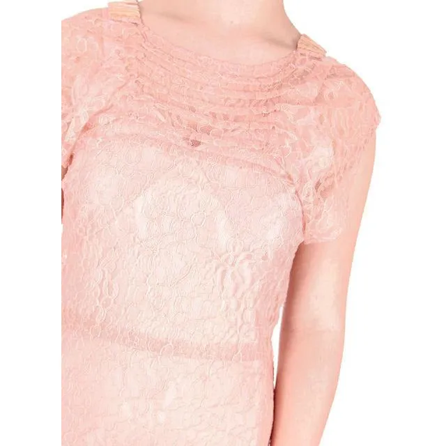 Vintage Dress Peach Lace Tea Gown w/ Bias Cut Slip & Capelet  1930s 32-29-38