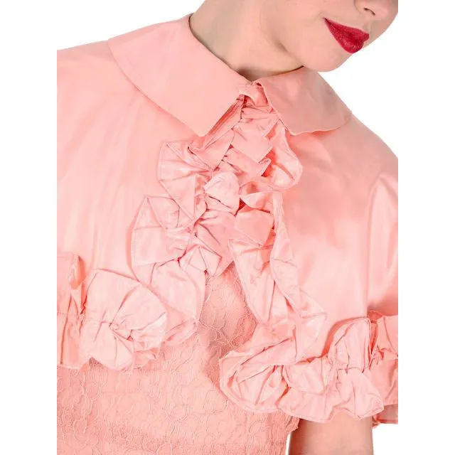 Vintage Dress Peach Lace Tea Gown w/ Bias Cut Slip & Capelet  1930s 32-29-38