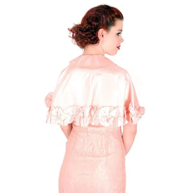 Vintage Dress Peach Lace Tea Gown w/ Bias Cut Slip & Capelet  1930s 32-29-38