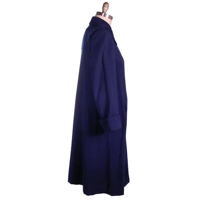 Vintage Navy Blue Wool Swing Coat Fab Details 1940s M-XL