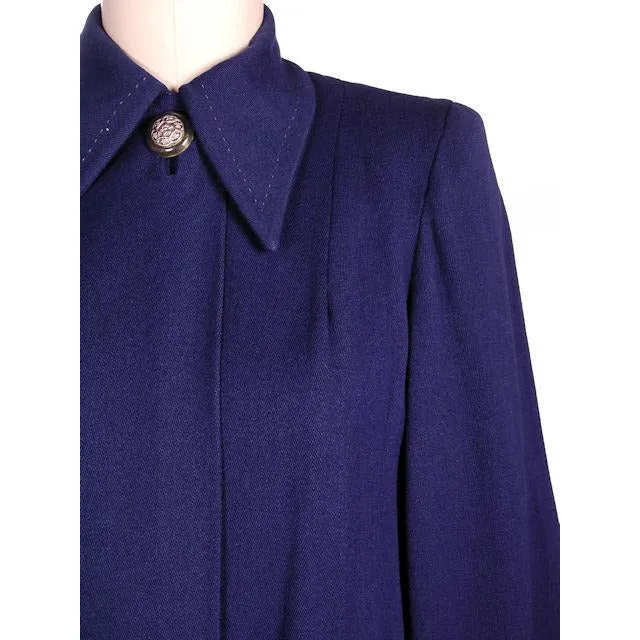 Vintage Navy Blue Wool Swing Coat Fab Details 1940s M-XL