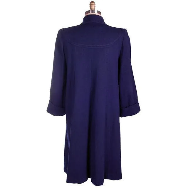 Vintage Navy Blue Wool Swing Coat Fab Details 1940s M-XL