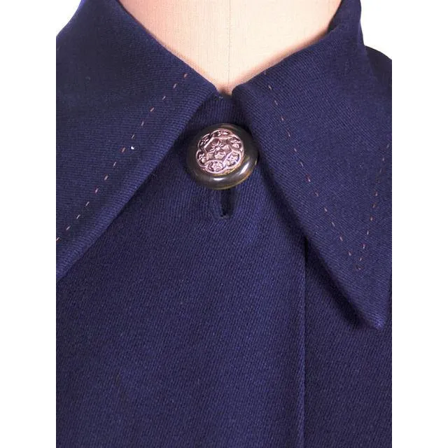 Vintage Navy Blue Wool Swing Coat Fab Details 1940s M-XL
