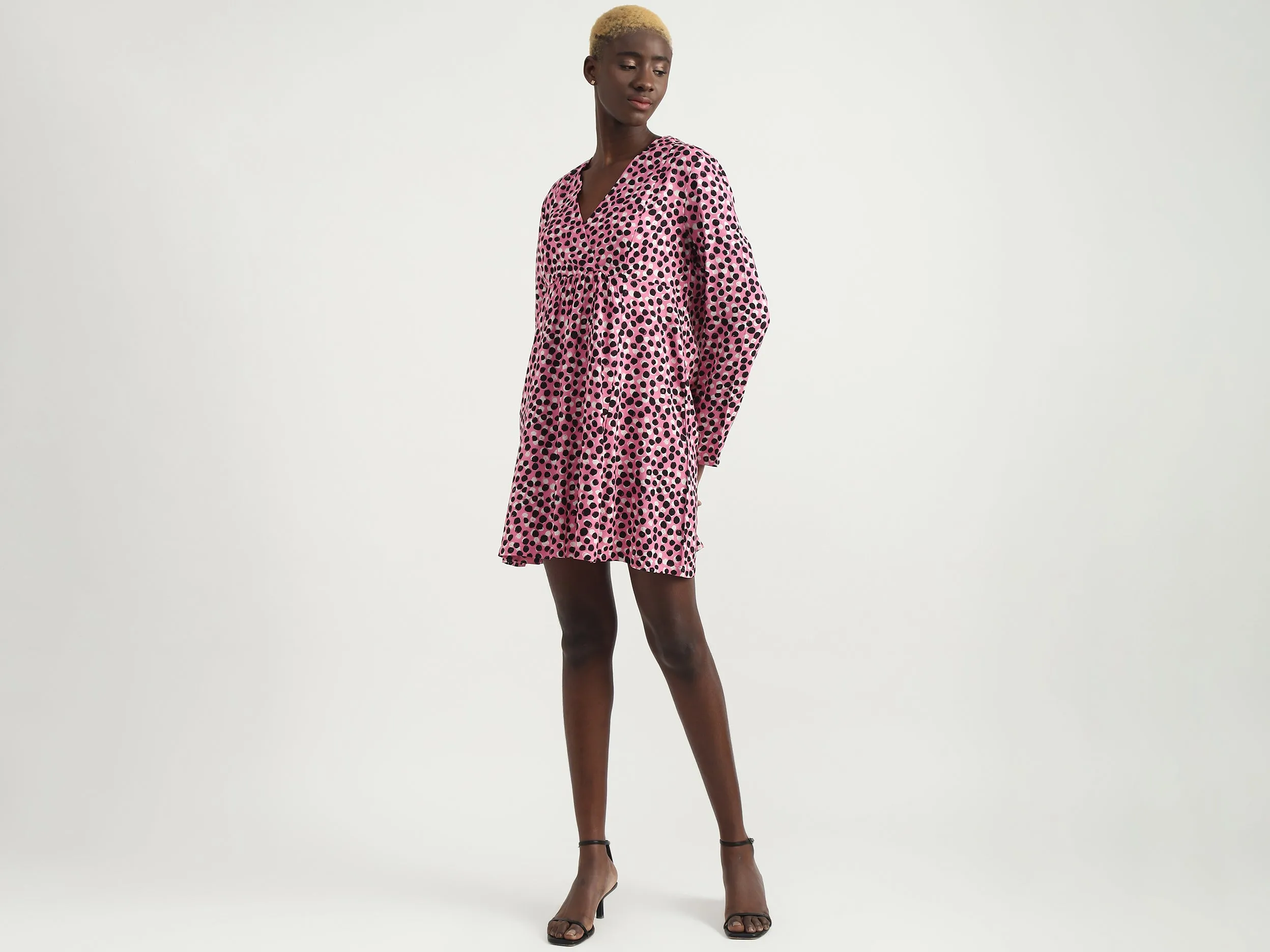 Viscose Polka Dots V-Neck Women Dresses