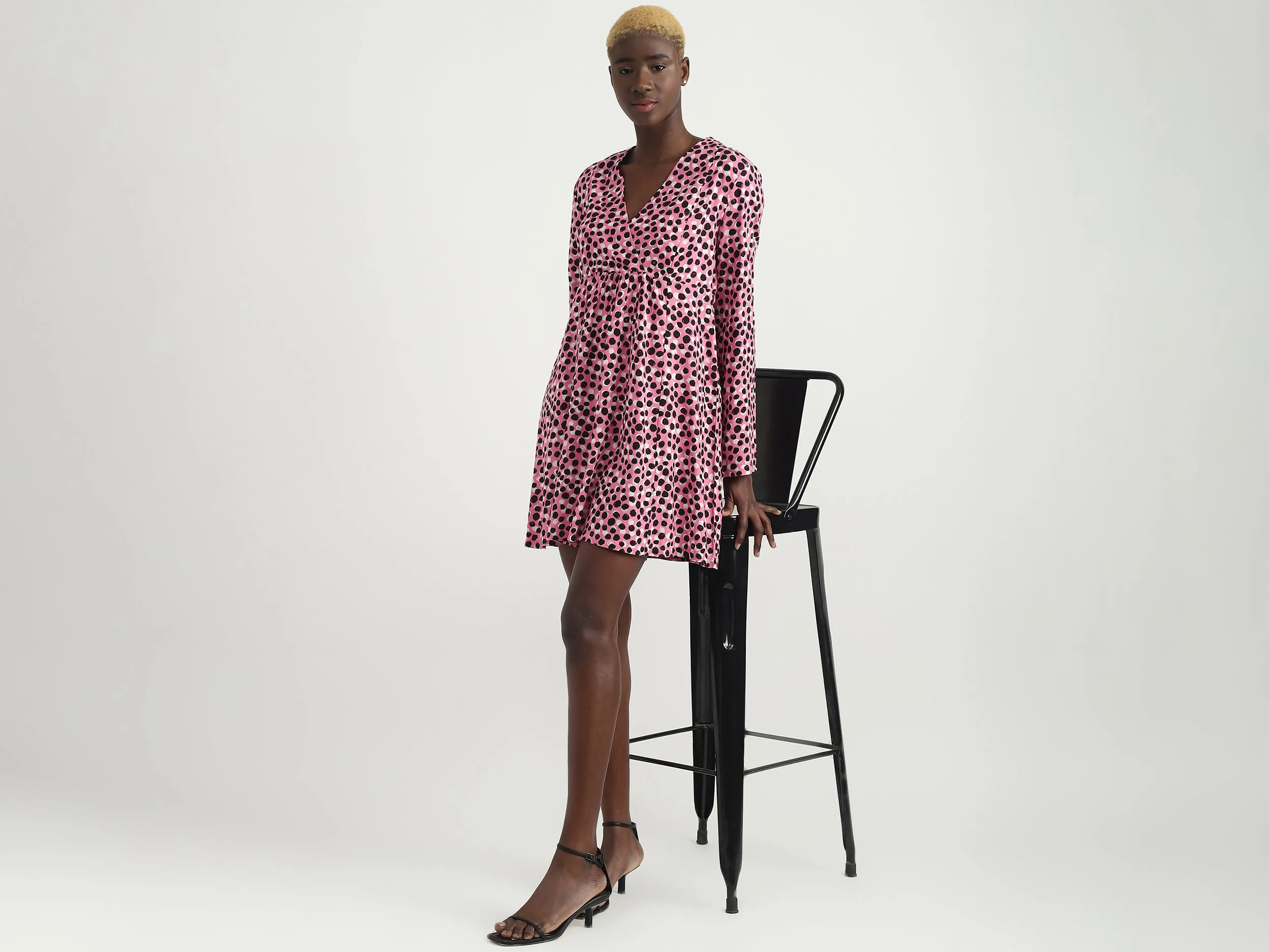 Viscose Polka Dots V-Neck Women Dresses