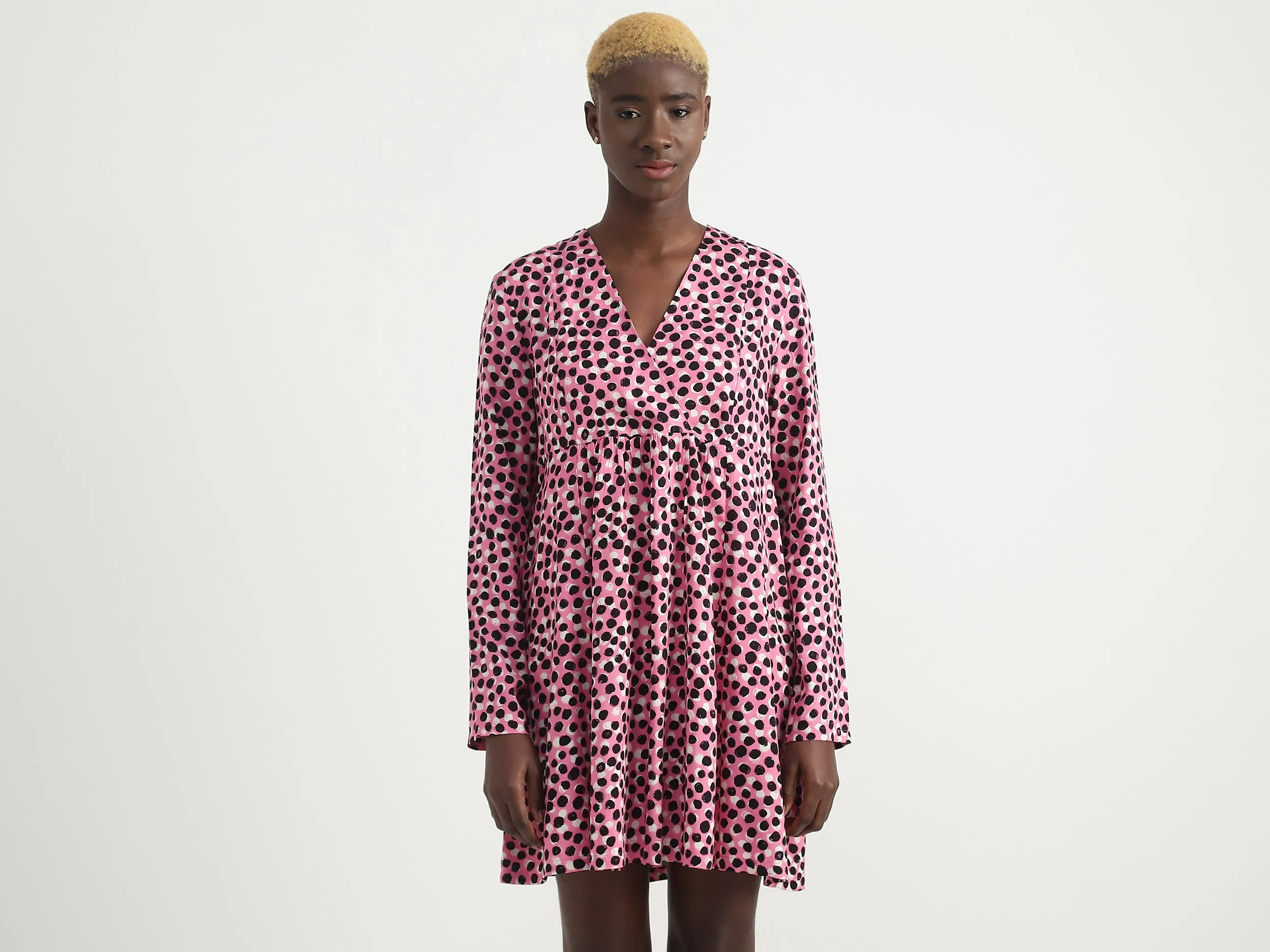Viscose Polka Dots V-Neck Women Dresses