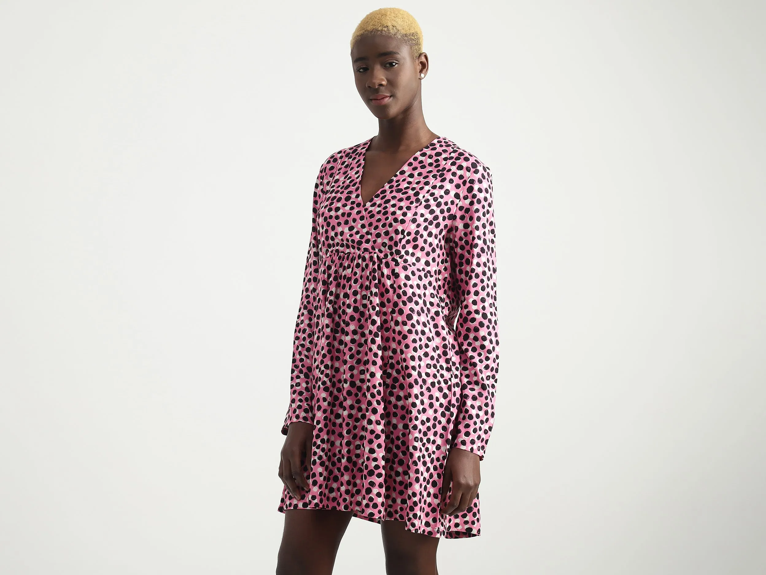 Viscose Polka Dots V-Neck Women Dresses
