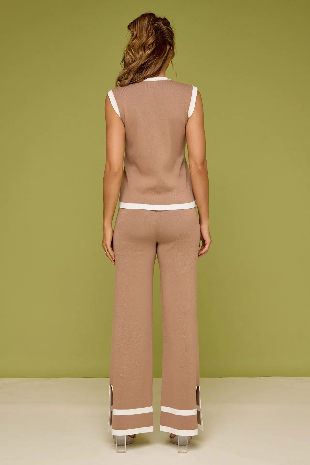 Vivia Knit Sleeveless Top and Pants Set With Contrast Stripe