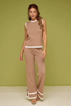 Vivia Knit Sleeveless Top and Pants Set With Contrast Stripe