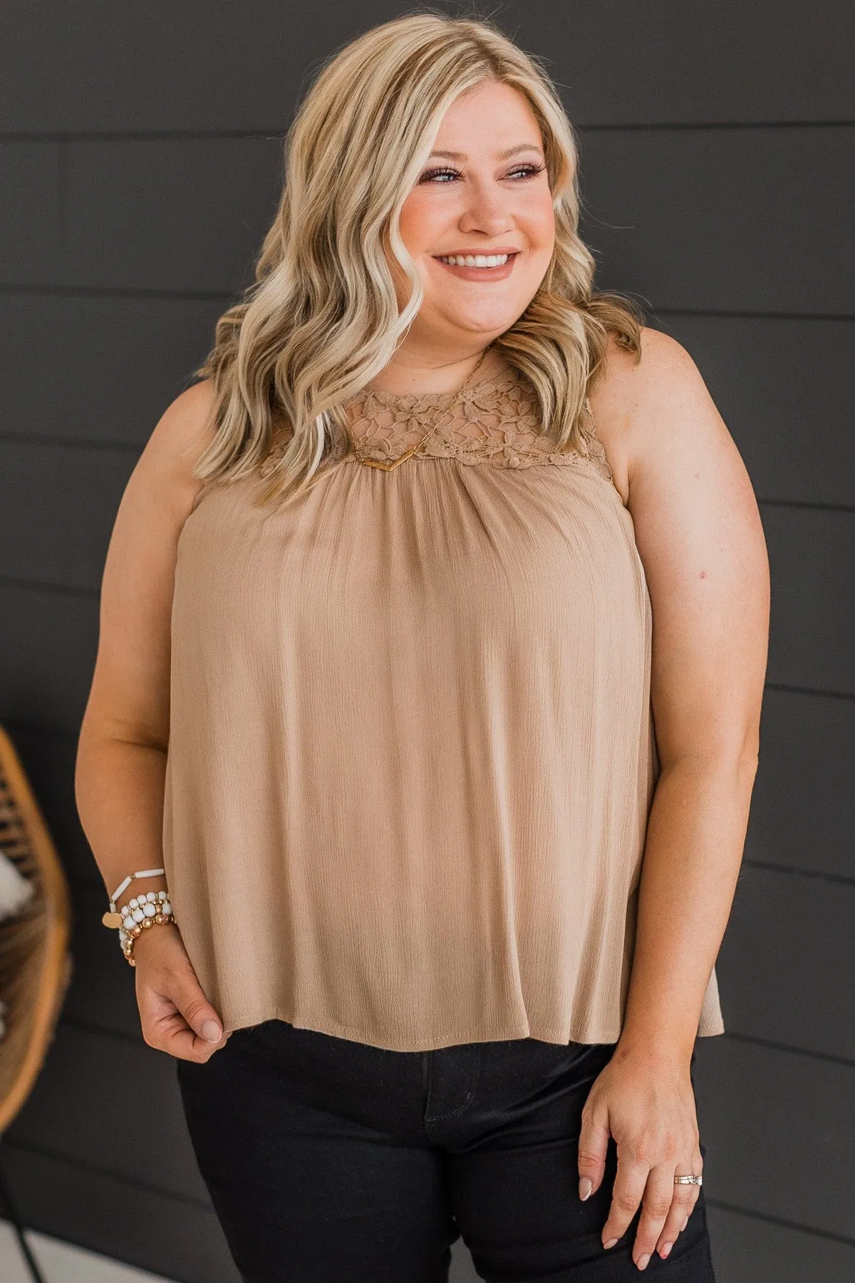 Well Loved Lace Tank Top- Mocha