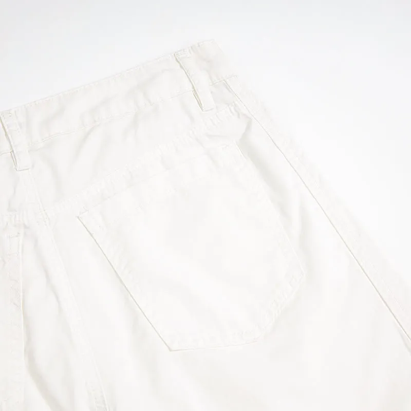 White Cotton Barrel-Leg Trousers