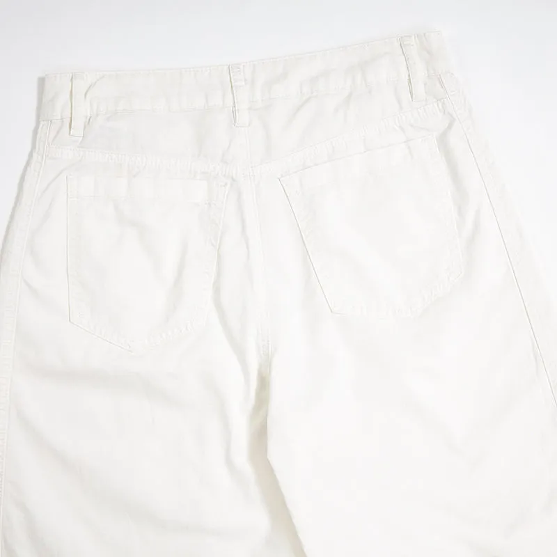 White Cotton Barrel-Leg Trousers