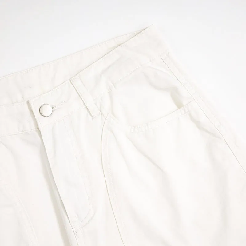 White Cotton Barrel-Leg Trousers
