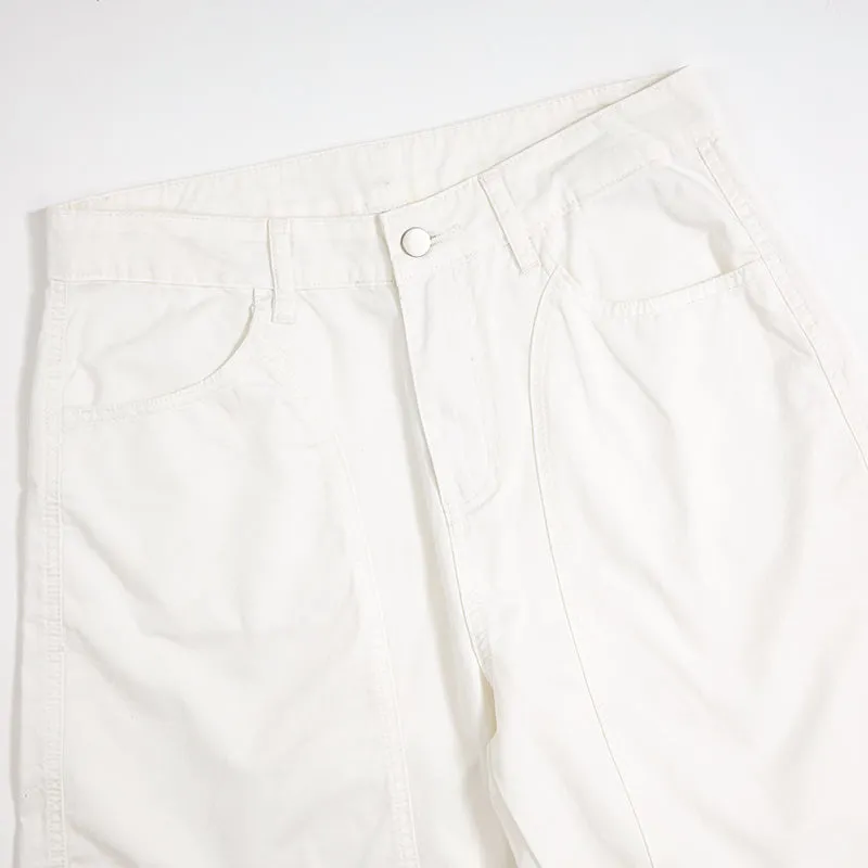 White Cotton Barrel-Leg Trousers