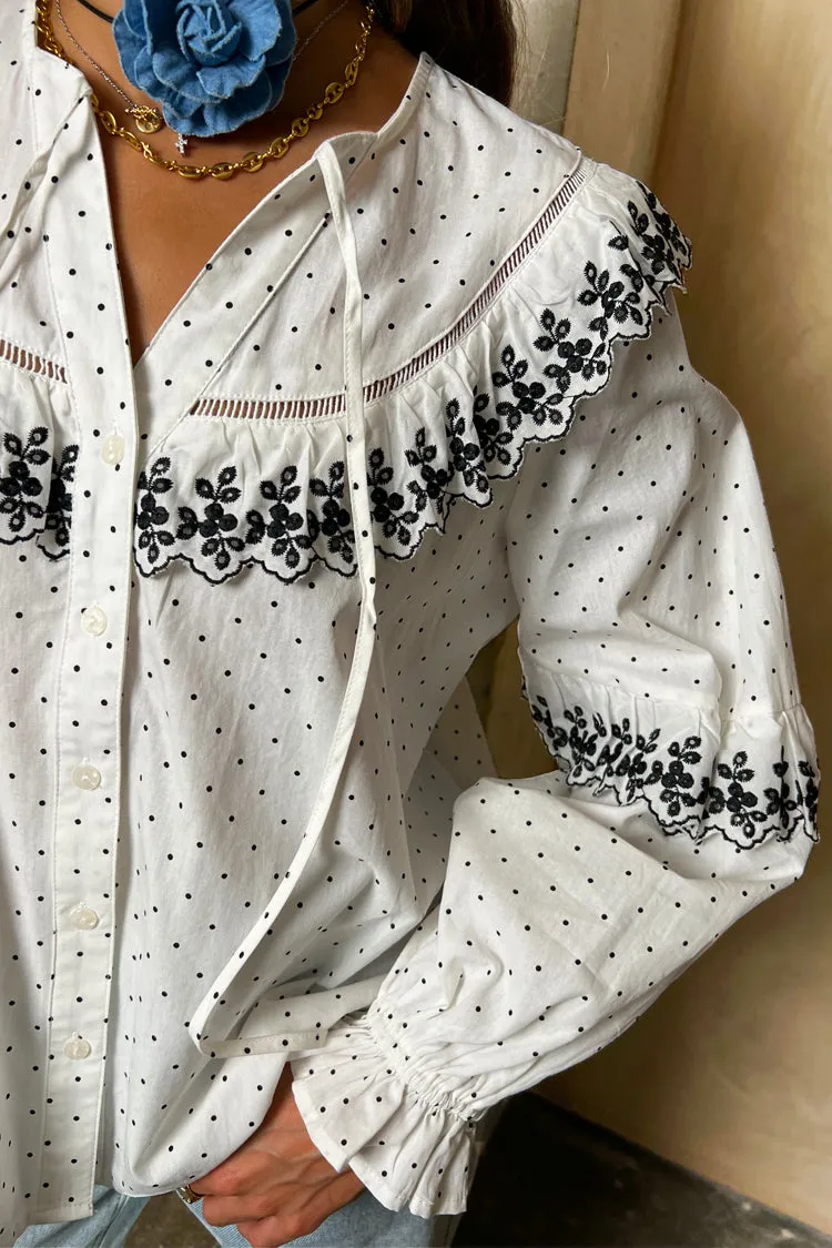 White Dobby Shirt with Lace Trim Detail