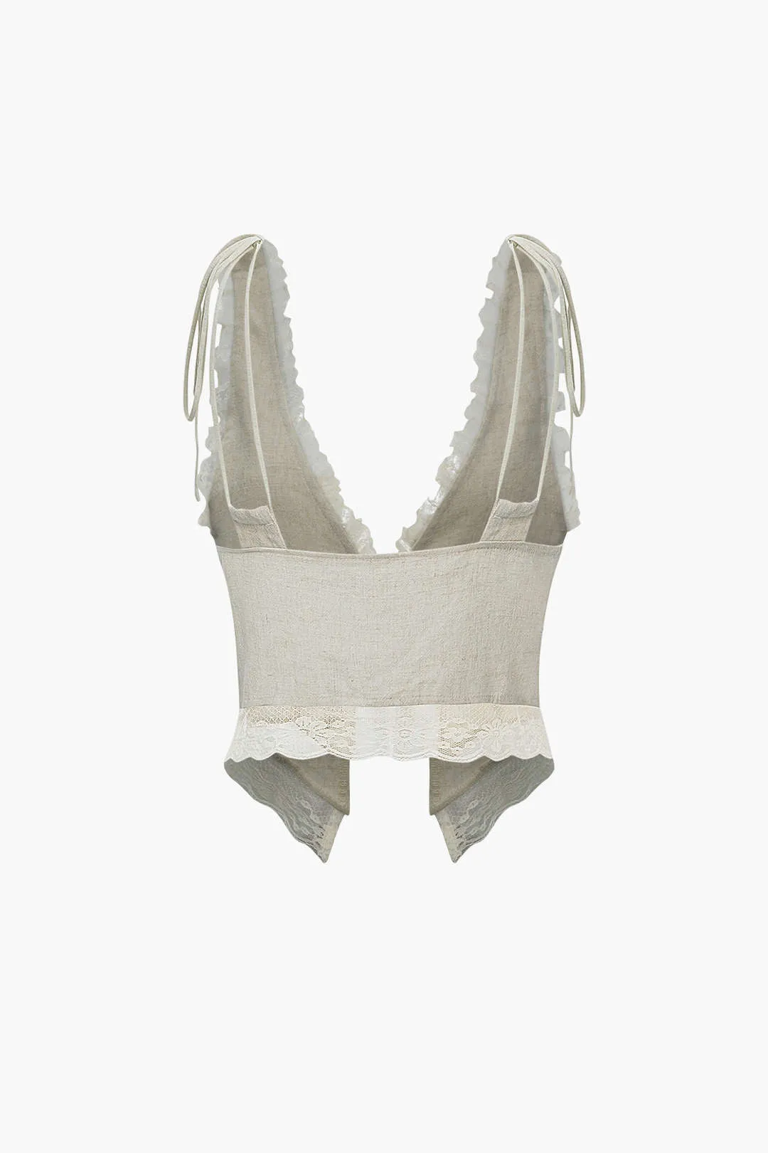 White lace trim tank top with tie front
