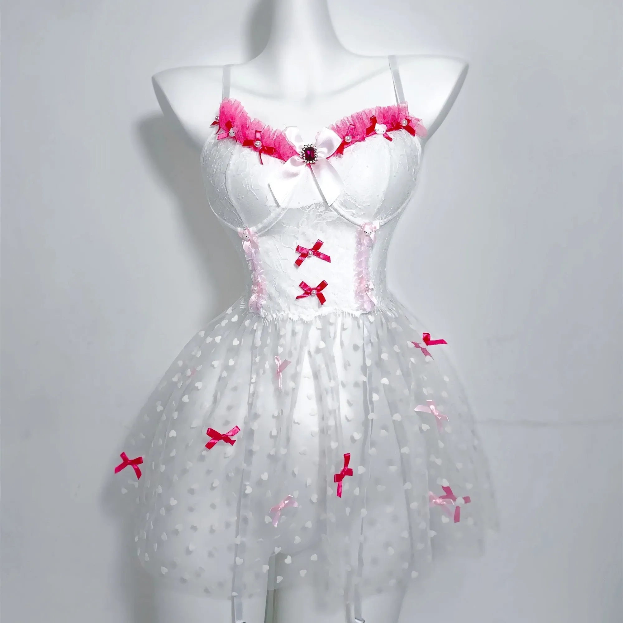 White polka dot gauze skirt  KF70487