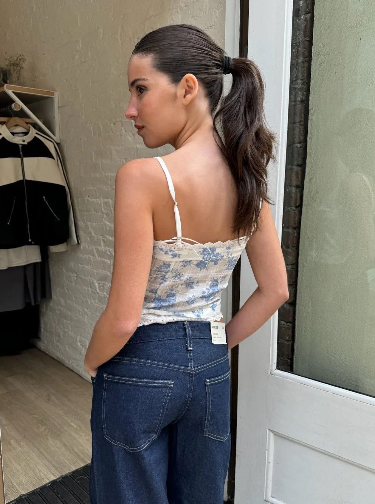 Whitley Lace Up Top in Blue Floral