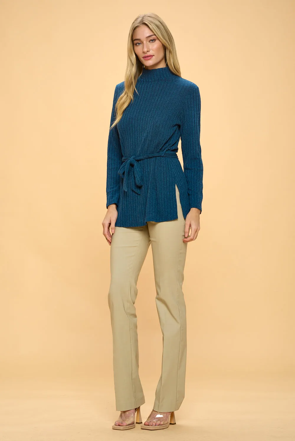 WIDE BAND SIDE TIE WRAP SWEATER
