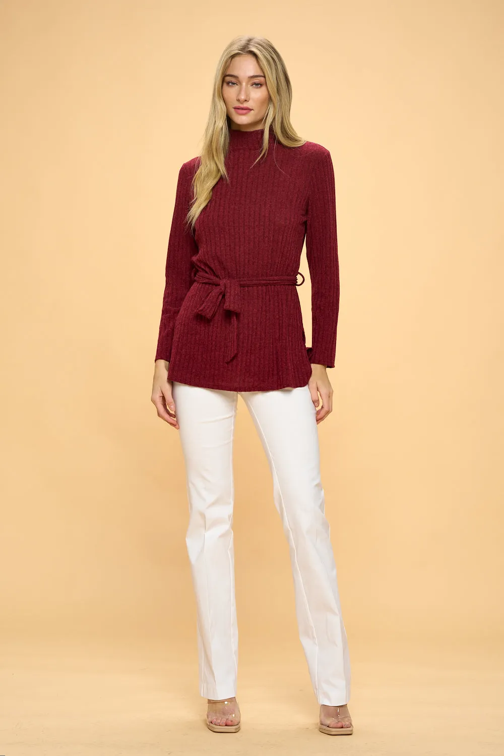 WIDE BAND SIDE TIE WRAP SWEATER